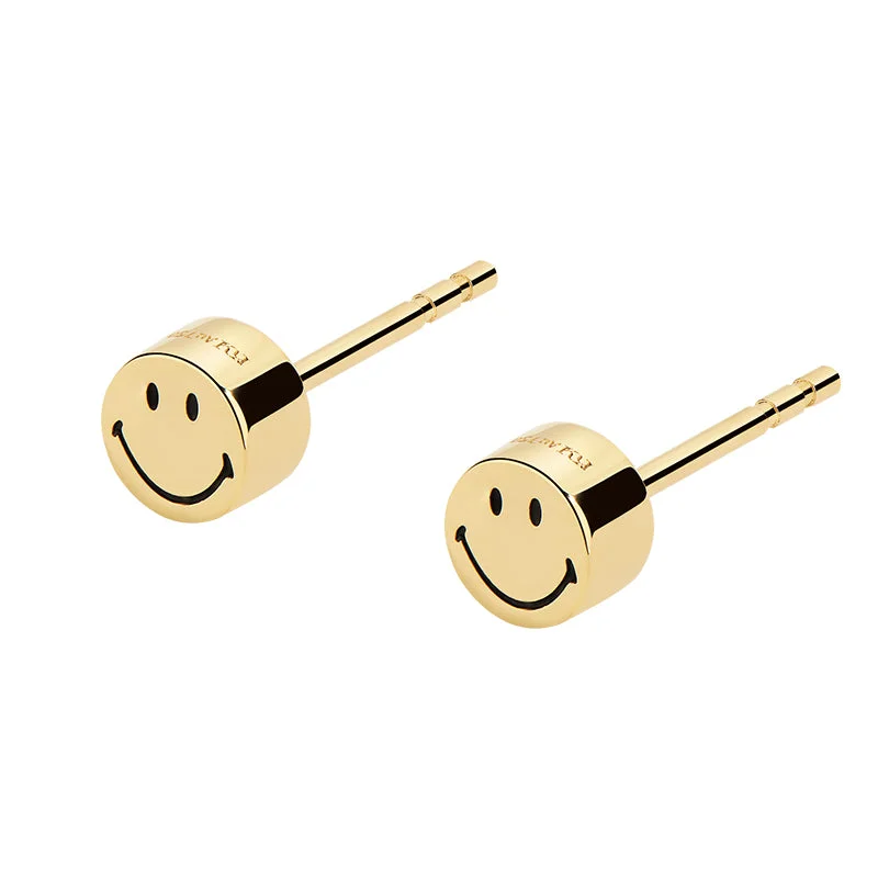 Rose Gold Earrings with Diamonds-KKLUExSMILEY® Smiley Charm Gold Earrings