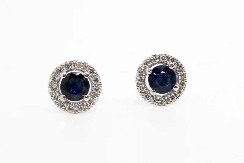 Long Dangle Earrings-BLUE SAPPHIRE AND MICROPAVÉ DIAMOND HALO STUD EARRINGS AD NO.1630