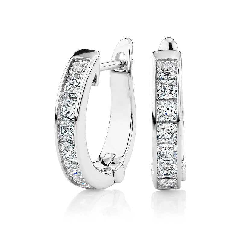 Silver Stud Earrings-Princess Cut hoop earrings with 0.84 carats* of diamond simulants in sterling silver