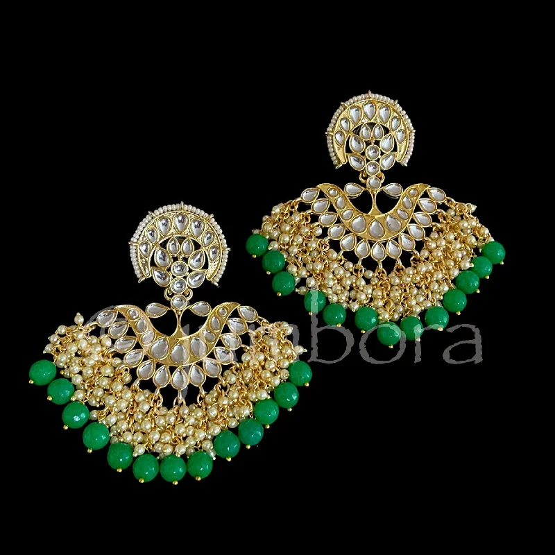 Gold and Pearl Earrings-Royal Kundan Earrings with  Cluster Pearls