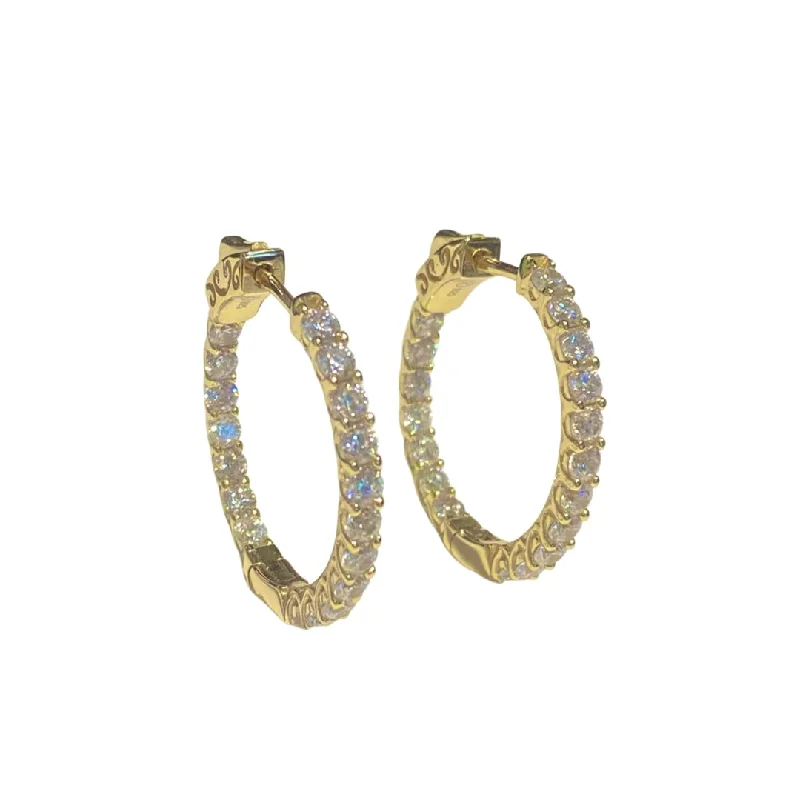 Luxury Fashion Earrings-French Clasp Channeled Cubic Zirconia 1” Sparkle Hoops