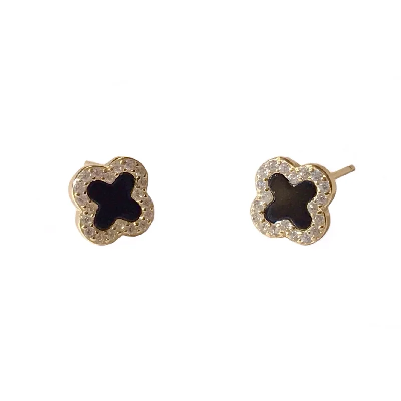 Designer Silver Earrings-Flora (S) Onyx Studs