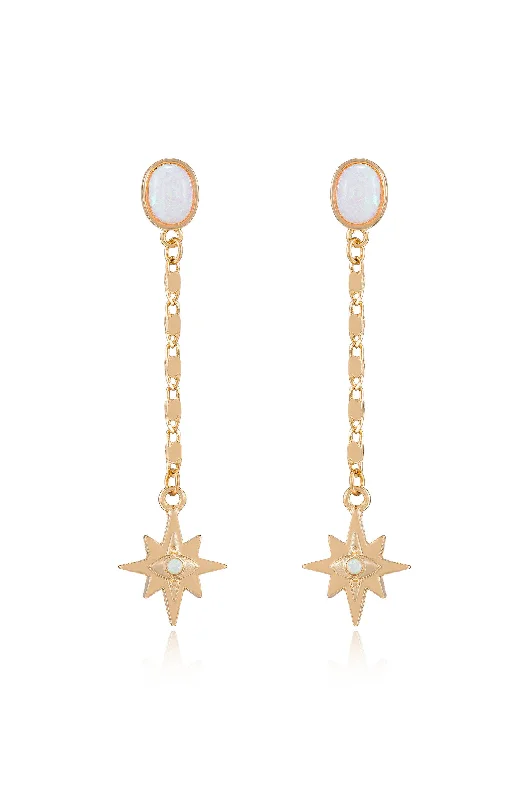 Unique Dangle Earrings-Celestial Opal Star Drop Earrings