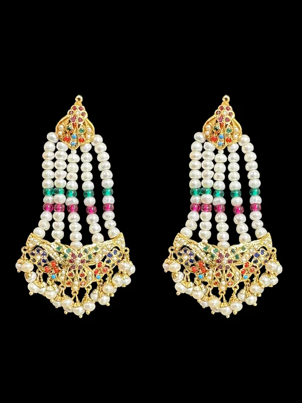 Unique Gemstone Earrings-Gold plated silver navratan jhoomar earrings (READY TO SHIP )