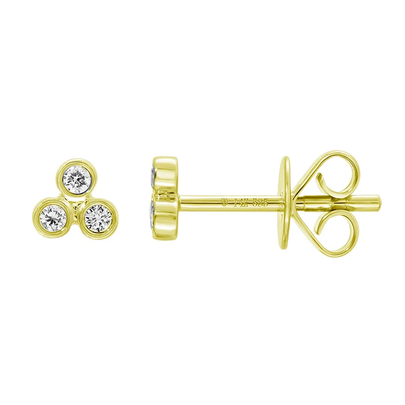 Gemstone Dangle Earrings-Yellow Gold Bezel Set Trio Diamond Stud Earrings