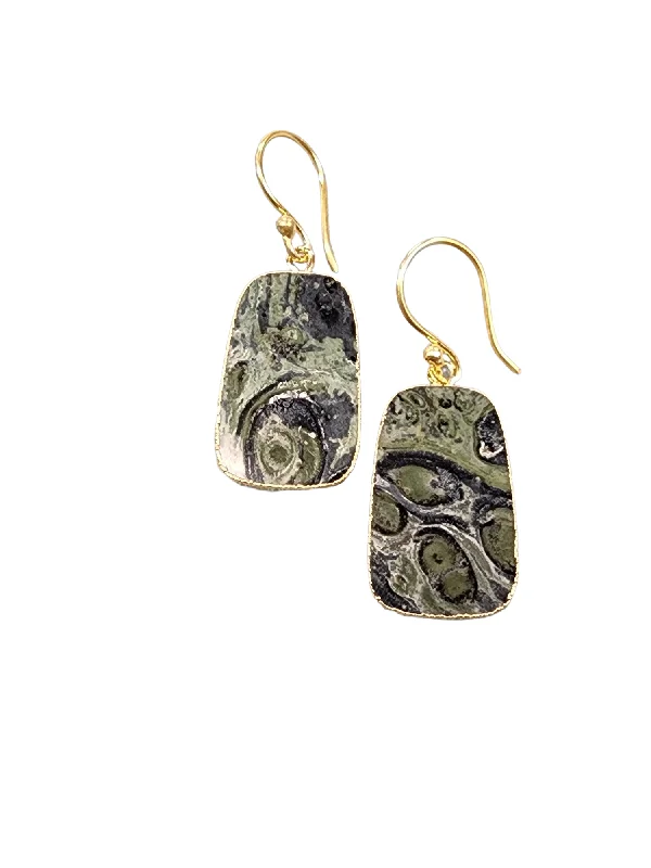 Gemstone Dangle Earrings-The Pam Kambamba Jasper Slab Earrings