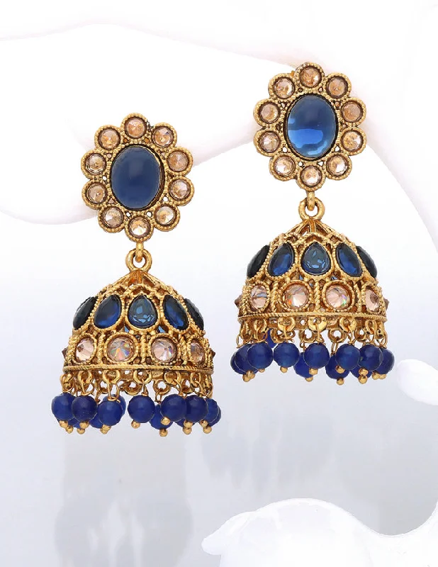 White Gold Earrings-Fancy Navy Blue Jhumka Earrings