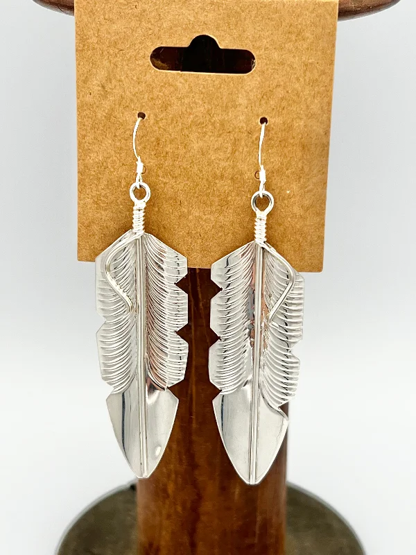 Trendy Hoop Earrings-Earrings/Dangle- Navajo Sterling Feather