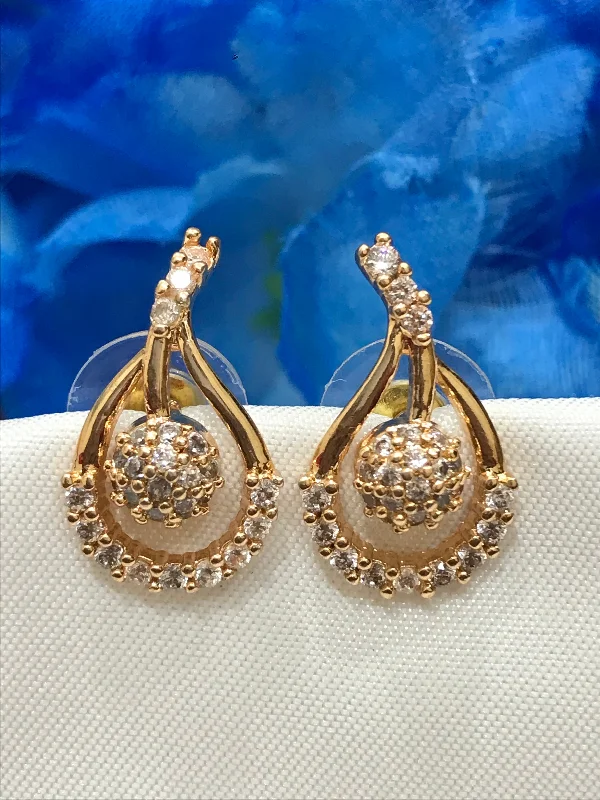 Bridal Hoop Earrings-Appealing White Stoned Gold Plated Earrings For Women