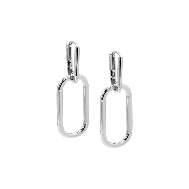 Antique Style Earrings-Silver Graduated Drop Link Huggie Earrings