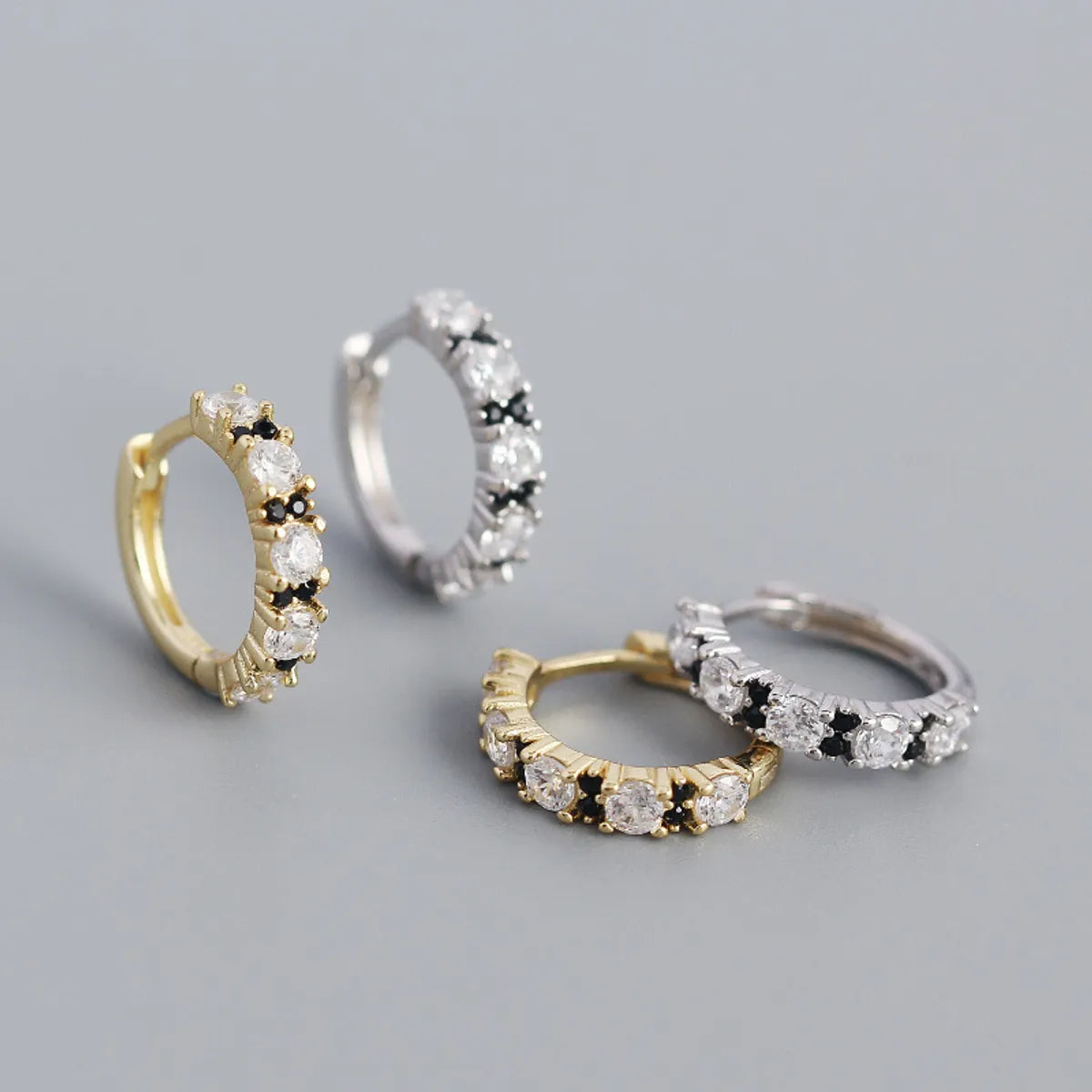 Diamond Eternity Ring-New S925 Silver Geometric Two-color Zircon Ear Ring Ear Buckle