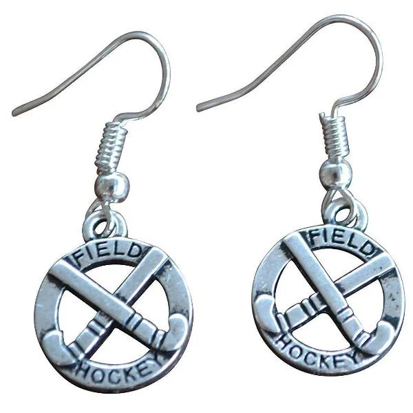 Fancy Drop Earrings-Field Hockey Charm Dangle Earrings