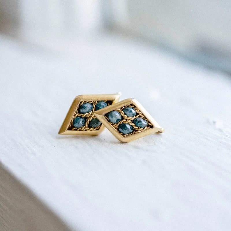 Silver Drop Earrings-18k Amali Blue Diamond Woven Gold Studs