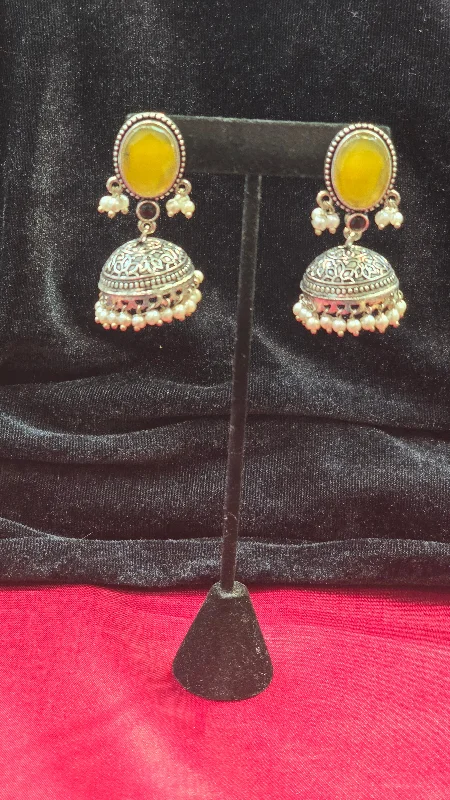 Large Drop Earrings-Beautiful Oxidized Yellow Color Jhumkas Earrings For Women