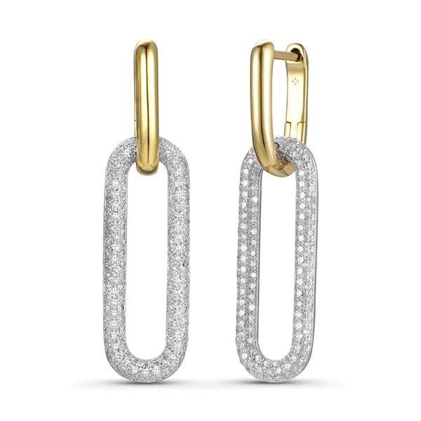 Wedding Pearl Earrings-Elongated Diamond Link Earrings