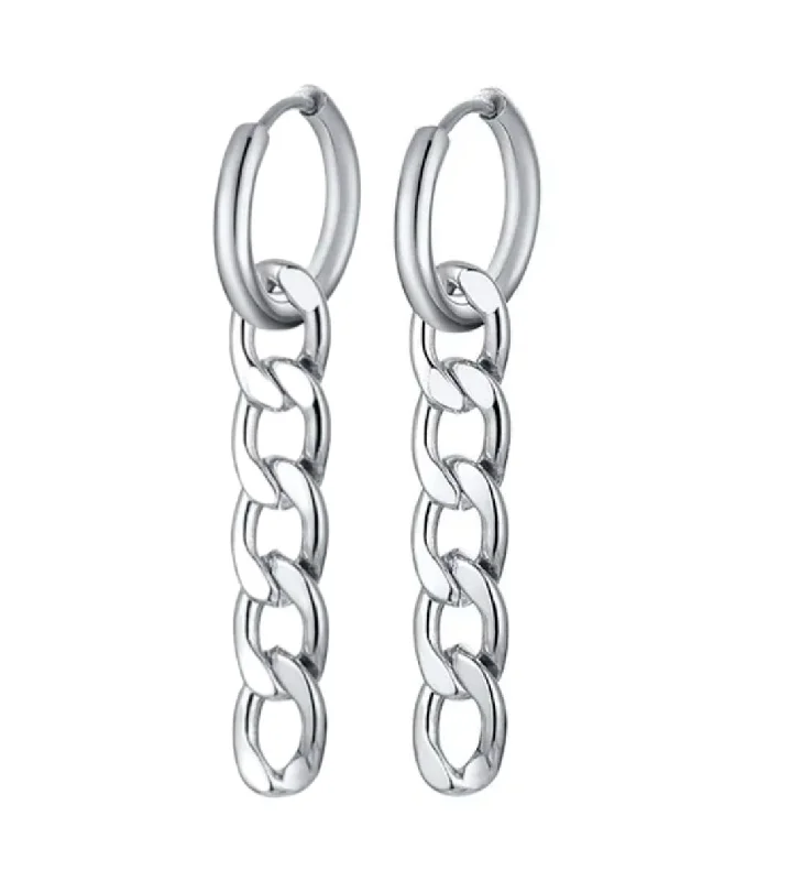 Custom Pearl Earrings-Stainless Steel Cross Chain Dangled Hoop Earrings