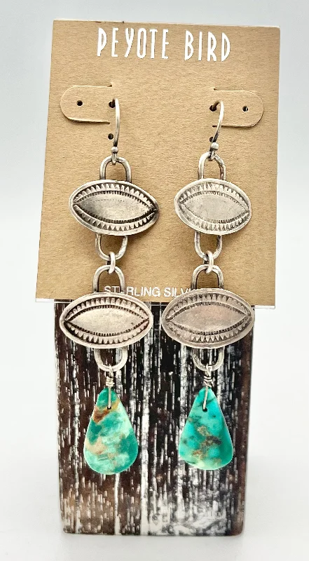 Silver Hoop Earrings for Women-Sterling Silver Eye with Turquoise chunk Earrings