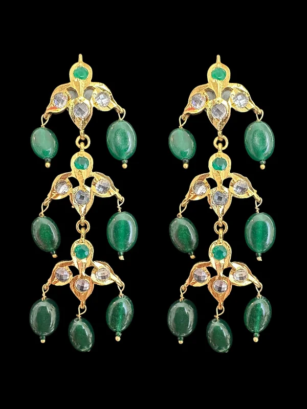 Swarovski Crystal Earrings-DER766 Savera Hyderabadi three layered earrings in Green  (READY TO SHIP )