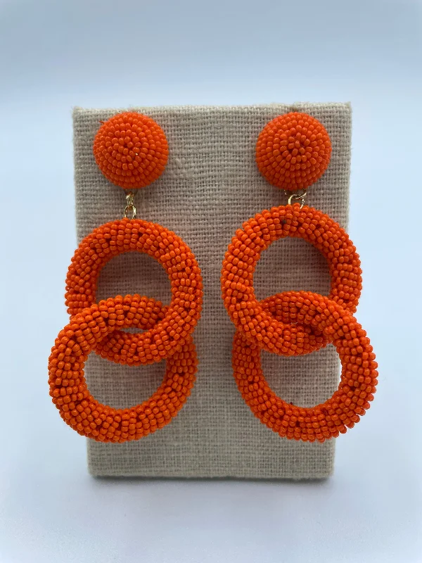 Tassel Earrings for Women-Orange Seed Bead Link Earrings