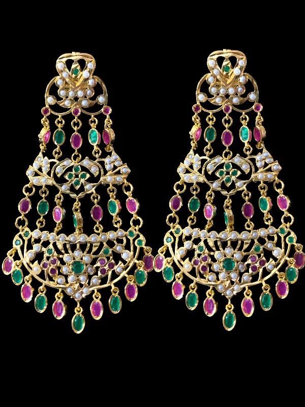 Gold Bead Earrings-DER164 Naveen  jhoomar earrings ( Ruby emerald ) (SHIPS IN 4 WEEKS )