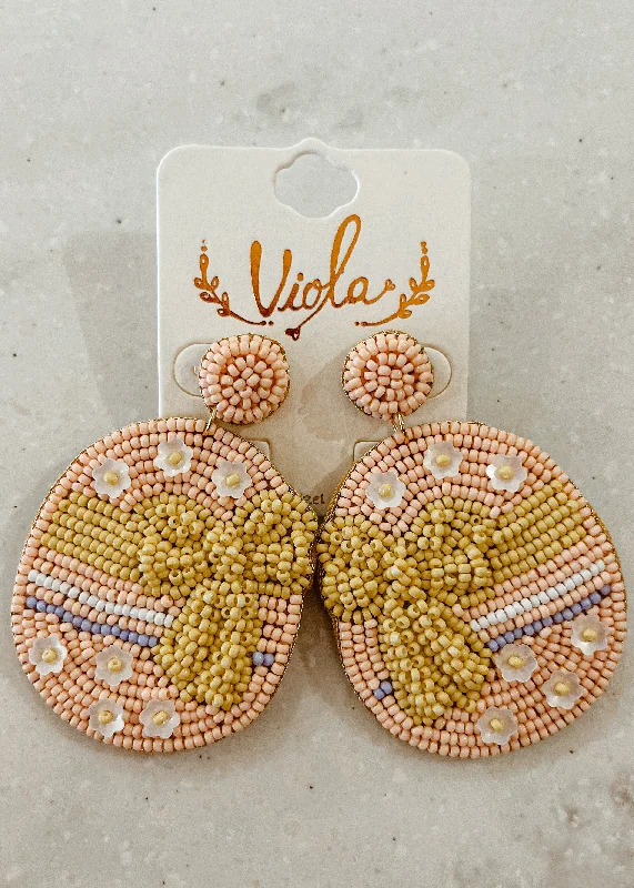 Large Diamond Earrings-Beaded Bow Easter Egg Earring