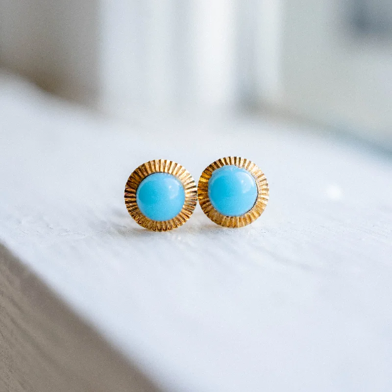 Silver Pearl Earrings-Blue Ceramic and 18K Gold Studs