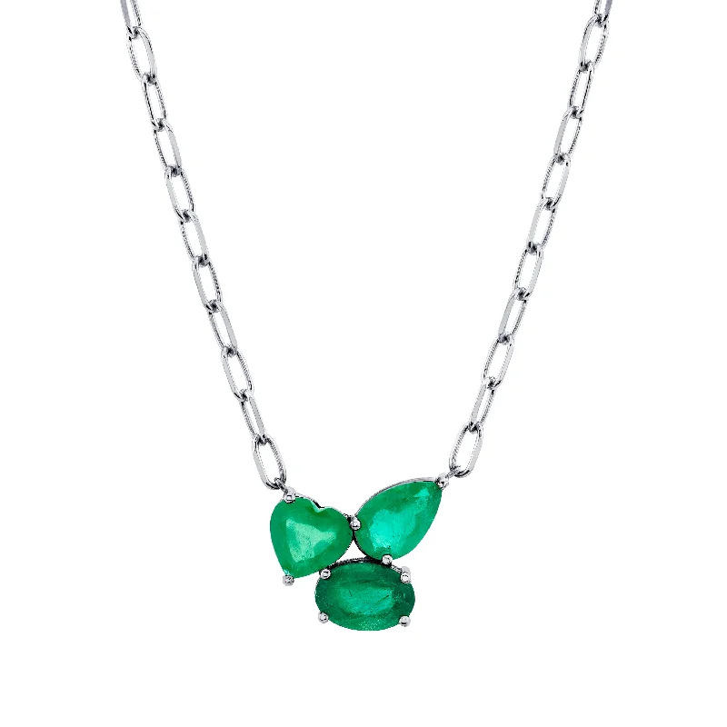 Elegant Bar Necklace-EMERALD OMBRE TRIPLE GEM PENDANT