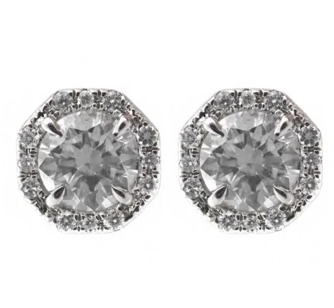 Boho Earrings for Summer-18K Diamond Octagon Halo Earrings