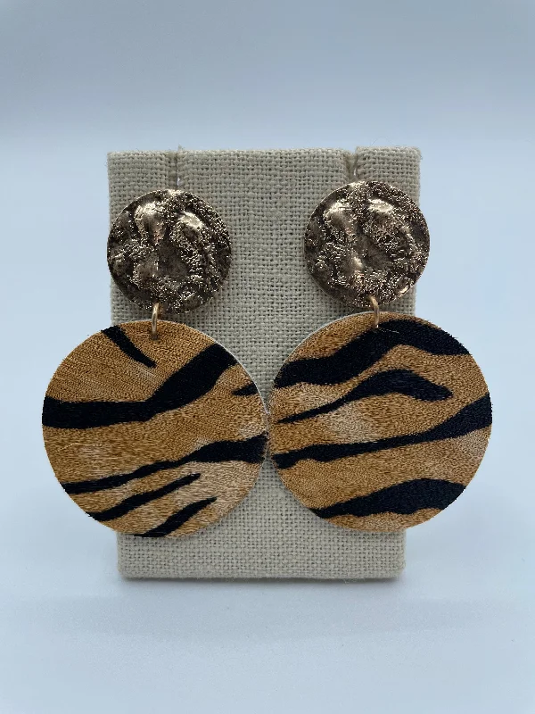 Casual Silver Earrings-Tiger and Gold Cowhide Earrings