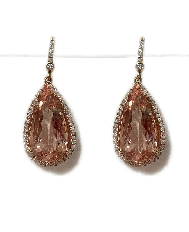 Handmade Crystal Drop Earrings-14k Rose Gold Morganite Earrings