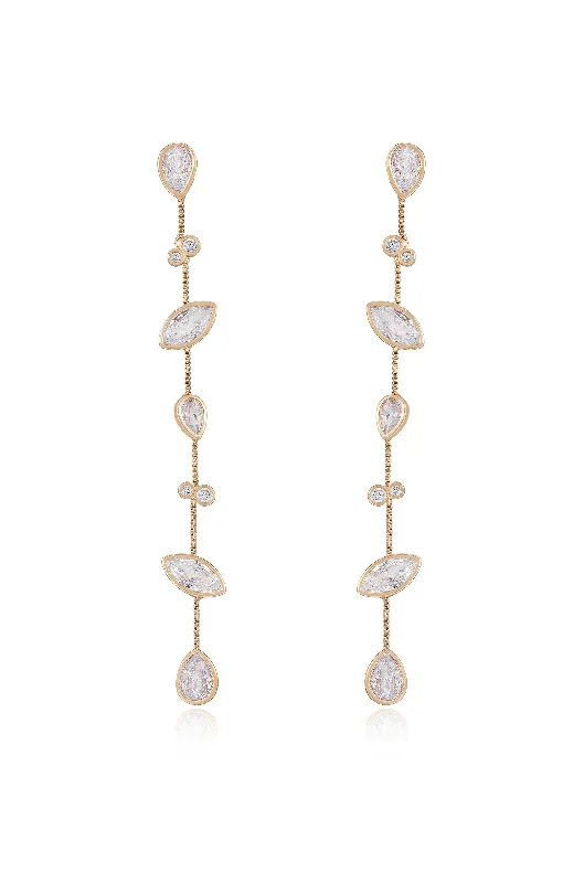 Rhinestone Earrings for Weddings-Falling Bezel Crystal Dangle Earrings