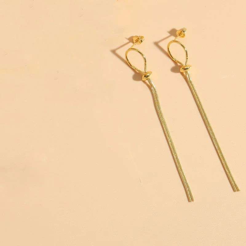 Long Fringe Earrings 14K Real Gold