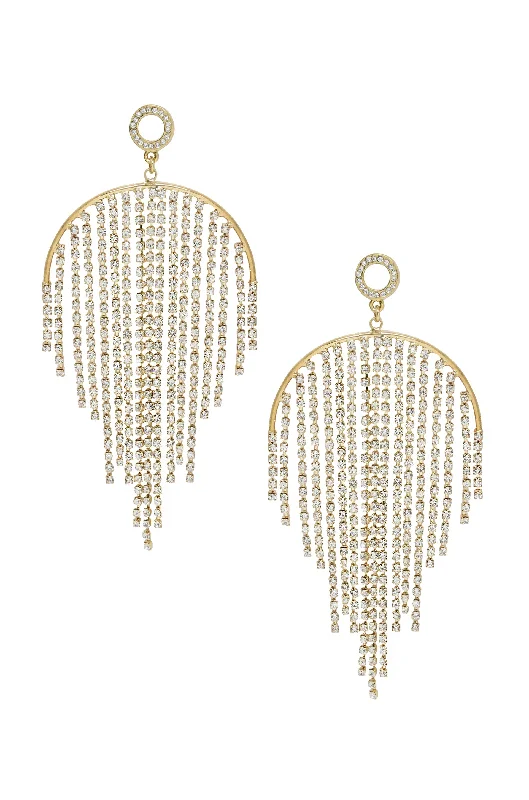 Golden Pearl Earrings-Crystal Elegance Fringe Earrings