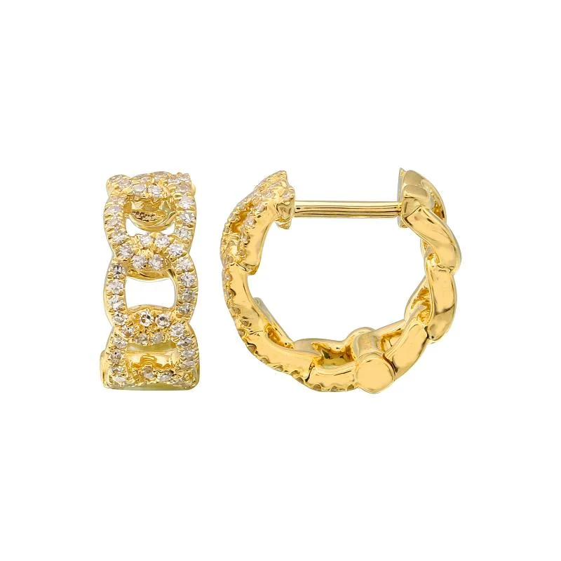 Golden Pearl Earrings-Diamond Link Huggie Earrings