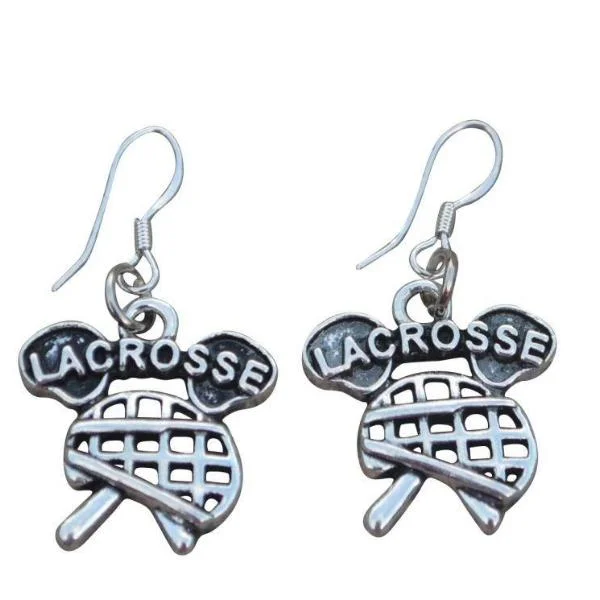 Black Crystal Earrings-Lacrosse Helmet & Stick Earrings