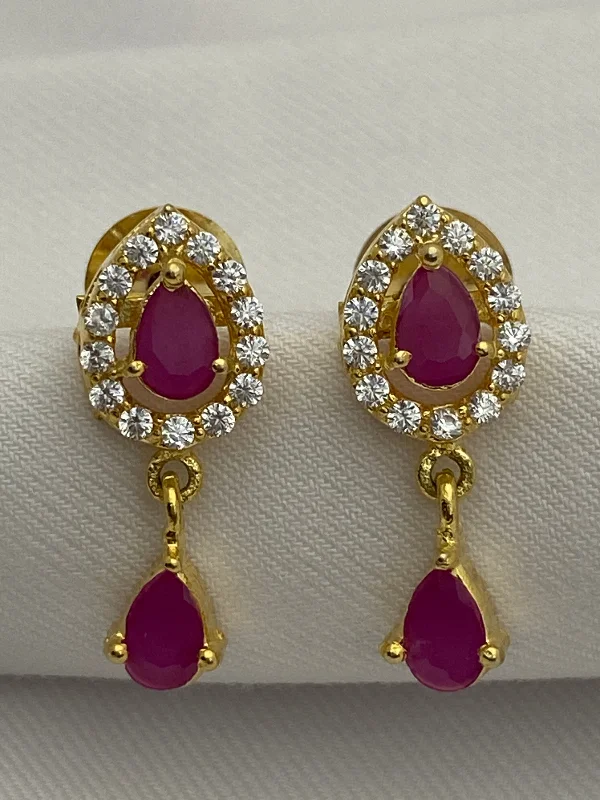 Large Silver Earrings-Beautiful Gold tone cz Ruby Stoned Earrings