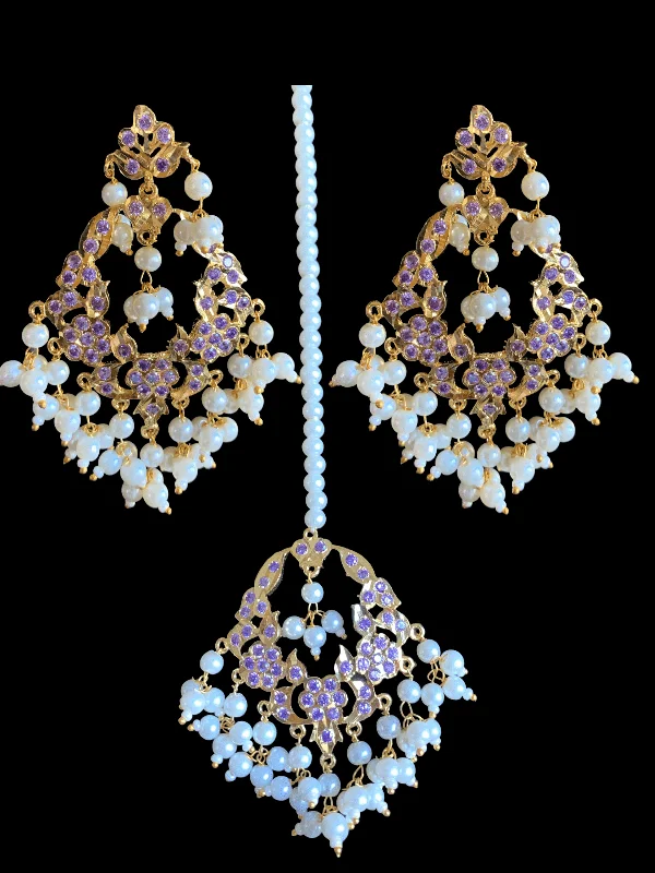 Custom Drop Earrings-DJET23  Madhuri earrings tika set in purple / amethsyt   ( SHIPS IN 4 WEEKS )