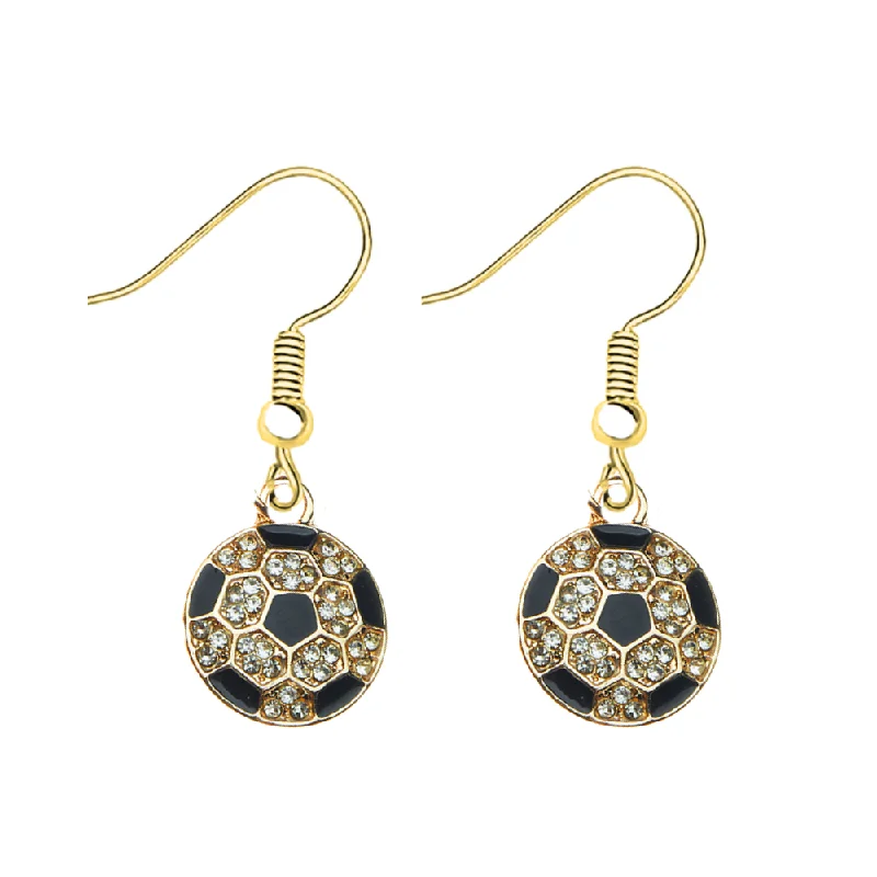 Gold and Pearl Earrings-Soccer Rhinestone Dangle Earrings