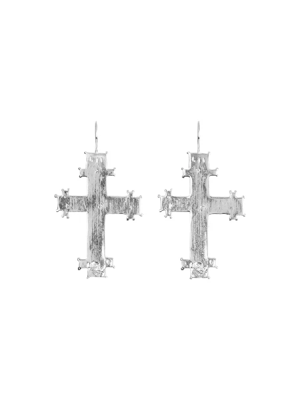 Long Chain Earrings-Byzantine Cross Earrings