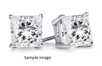 Silver Earrings with Diamonds-PRINCESS CUT DIAMONDS 0.49CTW STUD EARRINGS