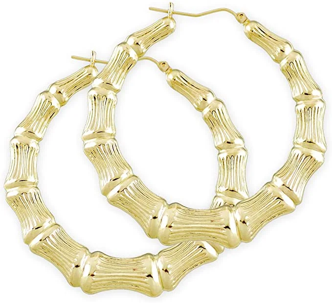 Spiral Silver Earrings-Better Jewelry 10K Gold Bamboo Hoops