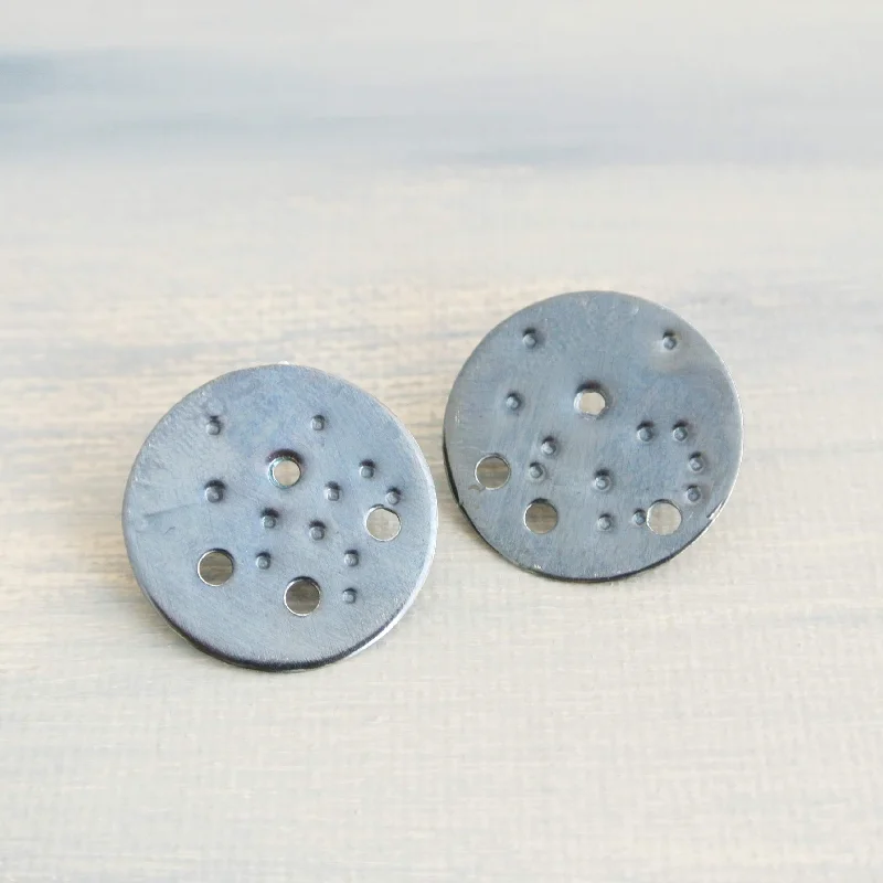 Long Dangle Earrings-Aquarius Zodiac Constellation Argentium Silver Disc Earrings - Nickel Free