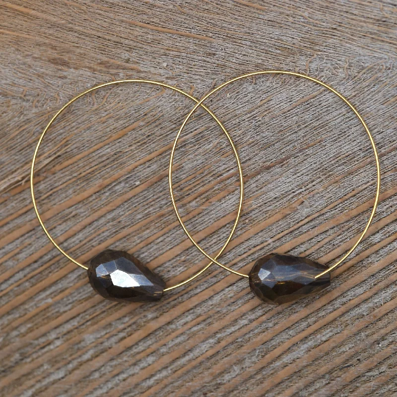 Funky Dangle Earrings-Smoky Crystal Hoops