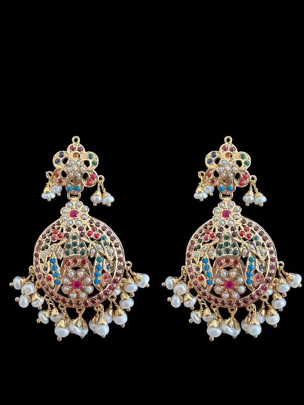 Heart Shaped Hoop Earrings-Navratan chandbali earrings in gold plated silver ( READY TO SHIP )