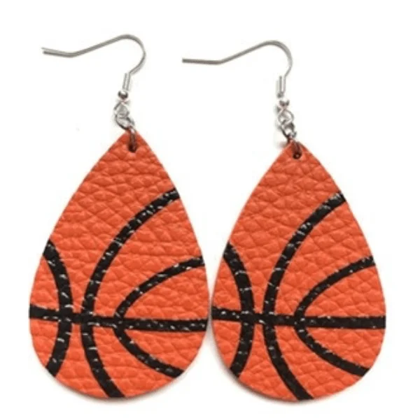 Art Deco Earrings-Basketball Teardrop Faux Leather Dangle Earrings