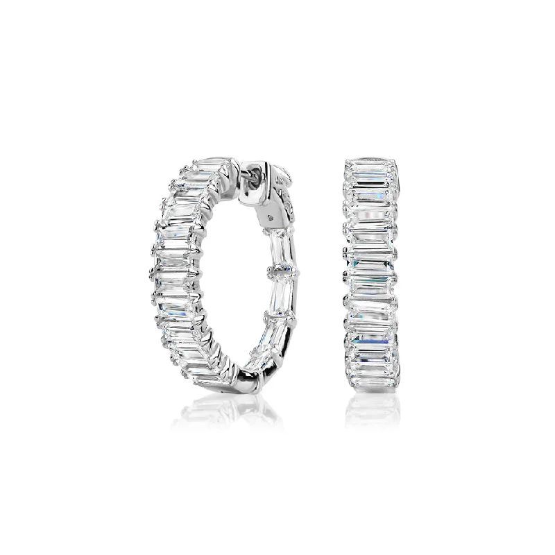 Elegant Dangle Earrings-Emerald Cut hoop earrings with 12.32 carats* of diamond simulants in sterling silver