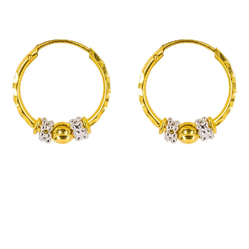 Handmade Drop Earrings-22K Multi Tone Gold Hoop Earrings W/ White Gold Clustered Balls