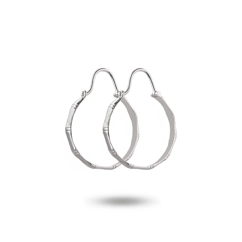 Retro Hoop Earrings-10K White Gold Bamboo Leaf Hoop Earrings