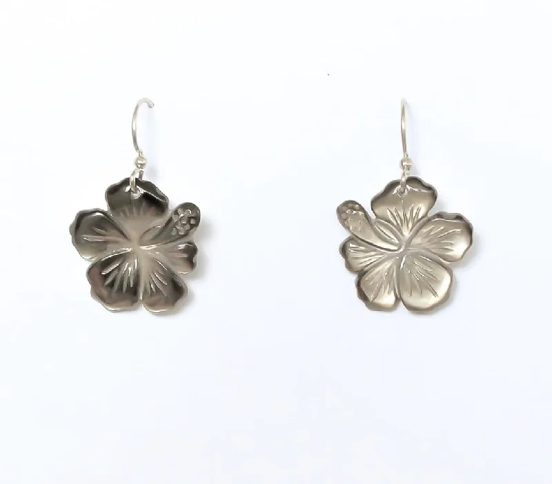 Birthstone Stud Earrings-Carved Hibiscus Earrings