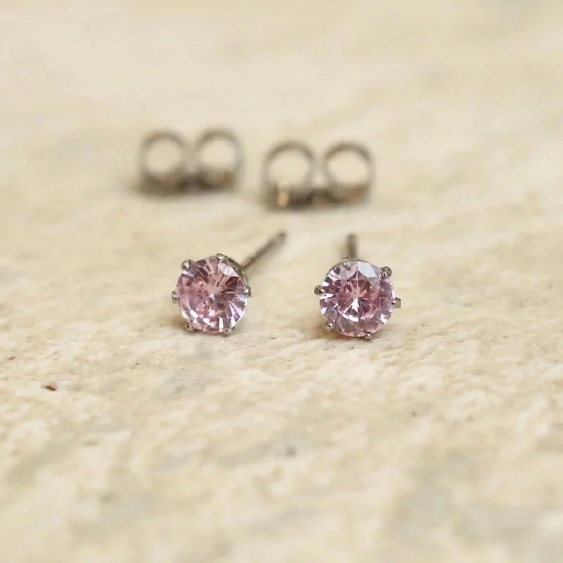 Multi-Layer Earrings-Pink, Black Crystal Studs